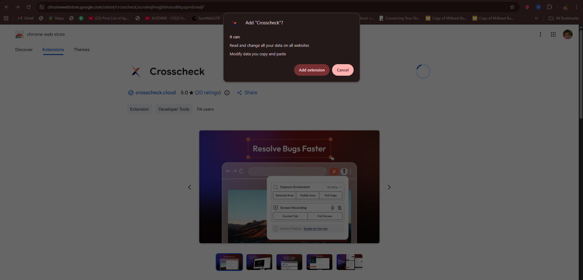 Add to Chrome confirmation dialog