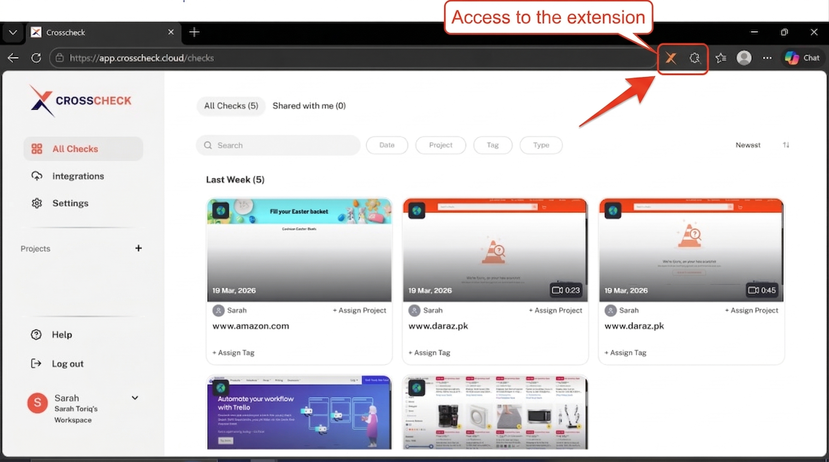 Pinning the Crosscheck extension to the Chrome toolbar
