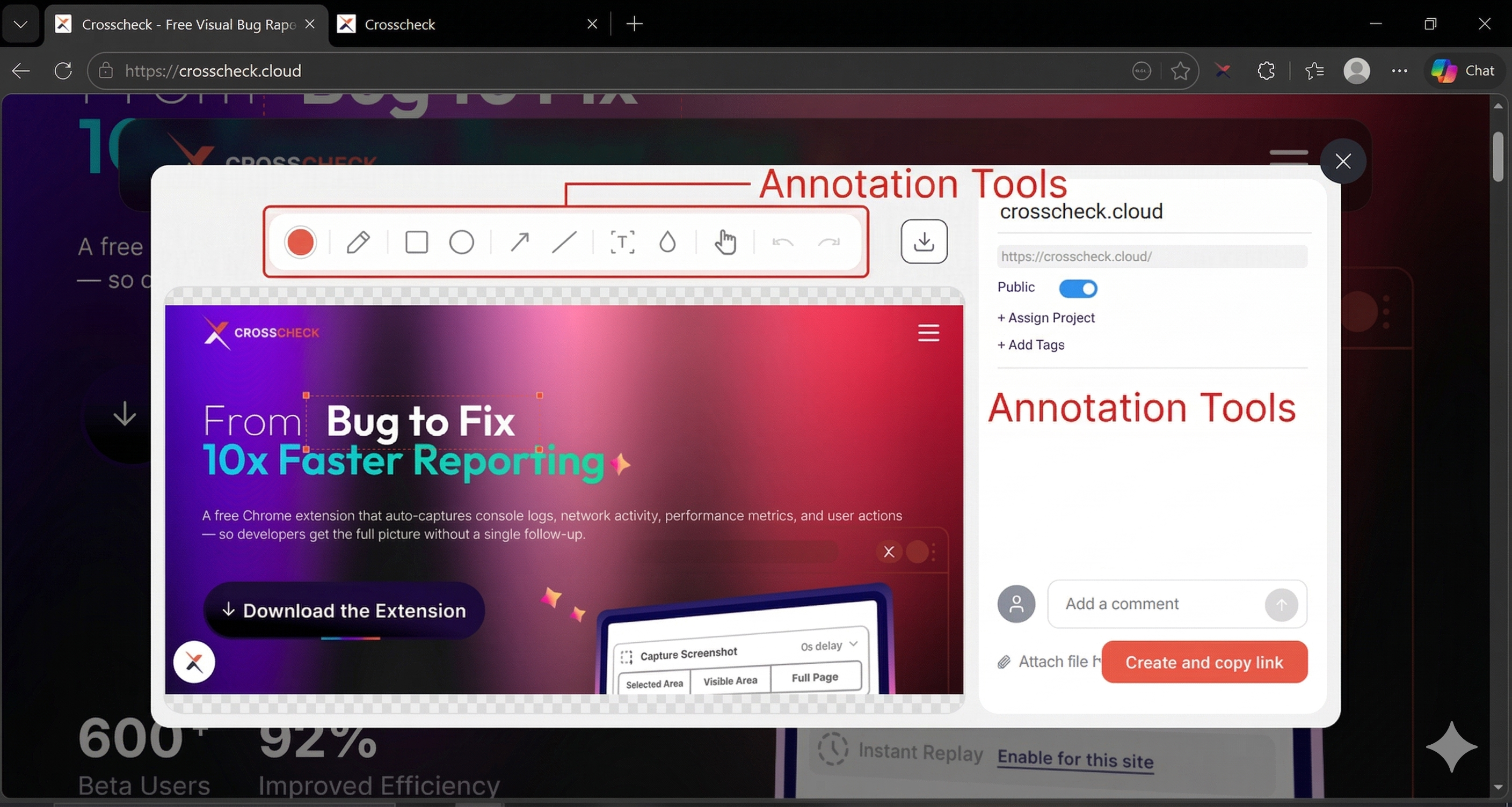 Annotation toolbar with drawing tools, color picker, and undo/redo buttons