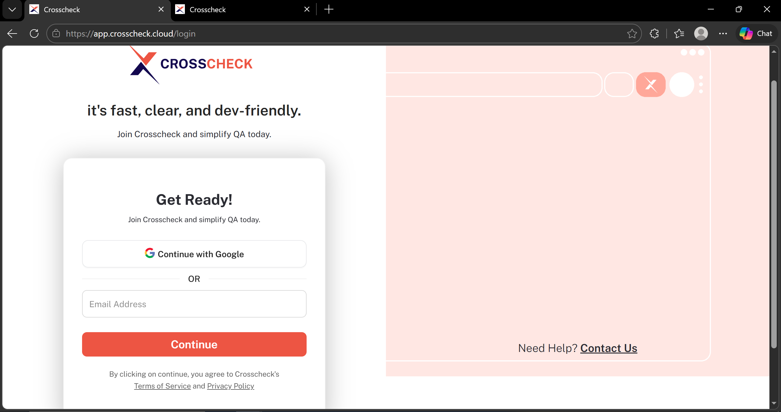 Crosscheck extension sign-in screen