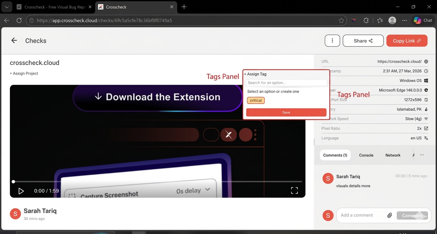 Tag creation dialog with name input