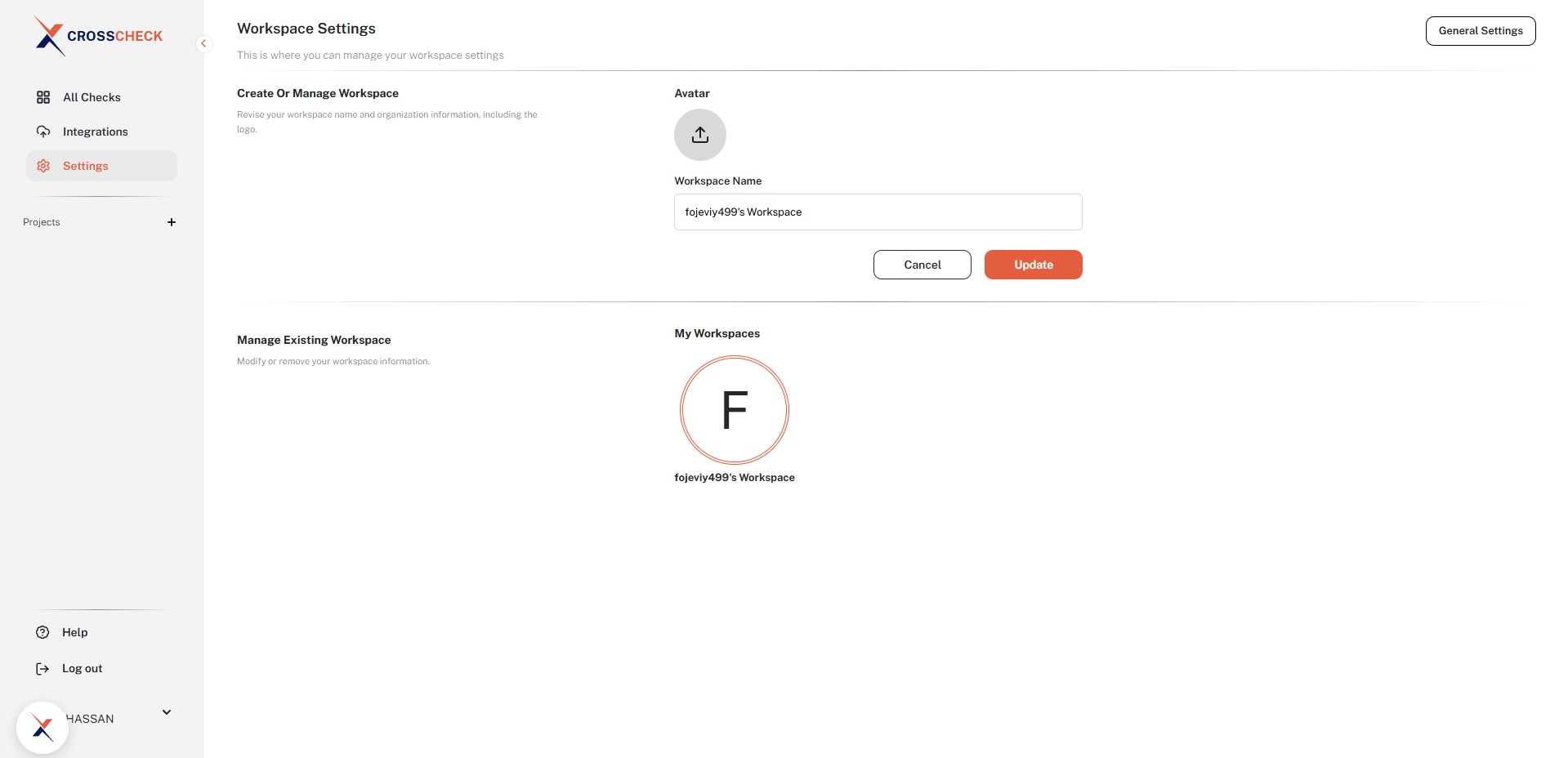 Workspace creation screen